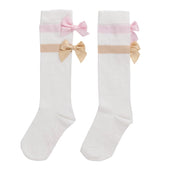 A'Dee Girls White Ribbon Bow Knee High Socks